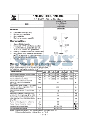 1N5401 datasheet - 3.0 AMPS. Silicon Rectifiers