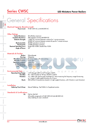 CWSC11JDADS datasheet - LED Miniature Power Rockers