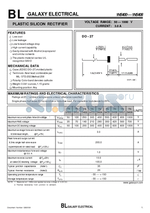 1N5401 datasheet - PLASTIC SILICON RECTIFIER