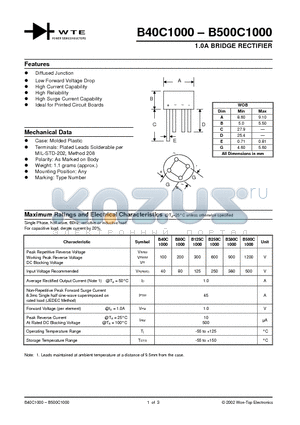 B500C1000 datasheet - 1.0A BRIDGE RECTIFIER