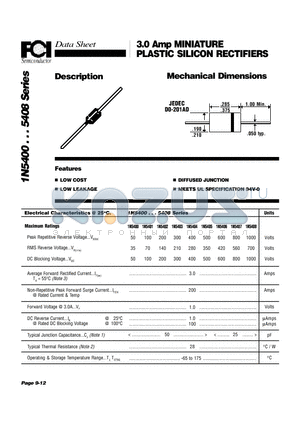 1N5401 datasheet - 3.0 Amp MINIATURE PLASTIC SILICON RECTIFIERS