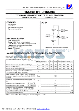 1N5401 datasheet - TECHNICAL SPECIFICATIONS OF SILICON RECTIFIER