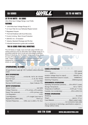 CA48S5-25 datasheet - Ultra Wide Input Voltage Range, Low Profile