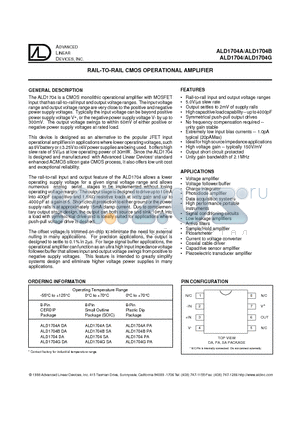 ALD1704BDA datasheet - RAIL TO RAIL CMOS OPERATIONAL AMPLIFIER