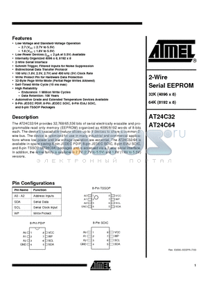 AT24C64 datasheet - 2-Wire Serial EEPROM