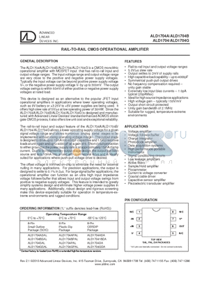 ALD1704GSAL datasheet - RAIL-TO-RAIL CMOS OPERATIONAL AMPLIFIER