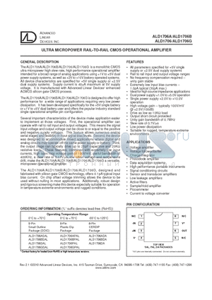 ALD1706 datasheet - ULTRA MICROPOWER RAIL-TO-RAIL CMOS OPERATIONAL AMPLIFIER