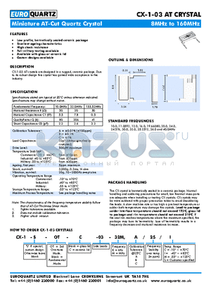 CX-1-03AT datasheet - Low profile, hermetically sealed ceramic package