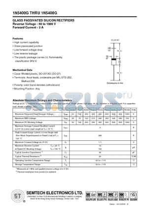 1N5401G datasheet - GLASS PASSIVATED SILICON RECTIFIERS