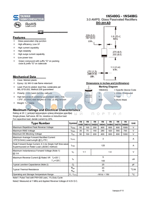 1N5401G datasheet - 3.0 AMPS. Glass Passivated Rectifiers