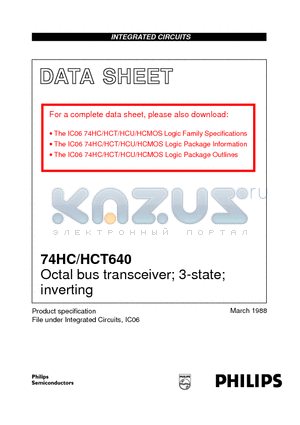 74HC640N datasheet - Octal bus transceiver; 3-state; inverting