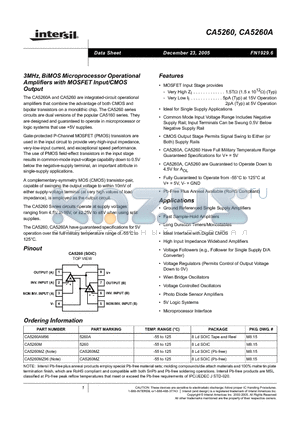 CA5260 datasheet - 3MHz, BiMOS Microprocessor Operational Amplifiers with MOSFET Input/CMOS Output