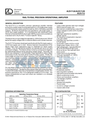 ALD1712B datasheet - RAIL-TO-RAIL PRECISION OPERATIONAL AMPLIFIER