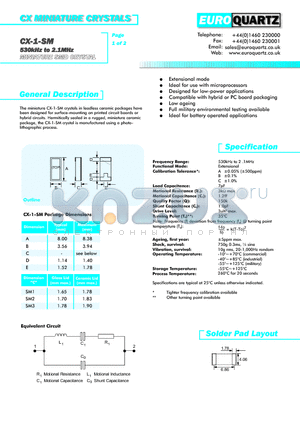 CX-1C-SM21.0A datasheet - CX MINIATURE CRYSTALS