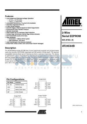 AT24C64B datasheet - 2 WIRE SERIAL EEPROM