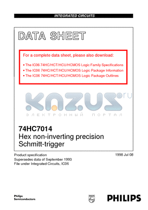 74HC7014N datasheet - Hex non-inverting precision Schmitt-trigger