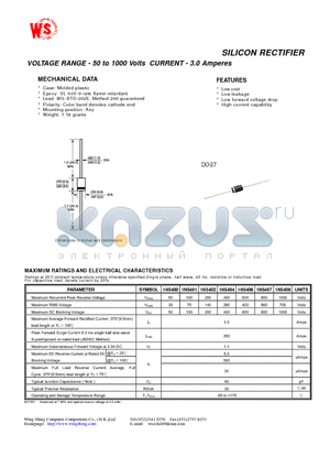 1N5402 datasheet - SILICON RECTIFIER(VOLTAGE RANGE - 50 to 1000 Volts CURRENT - 3.0 Amperes)