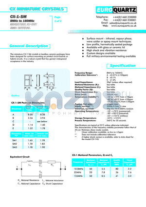 CX-1CSM132B datasheet - CX MINIATURE CRYSTALS