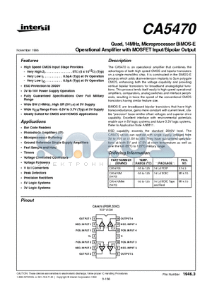 CA5470 datasheet - Quad, 14MHz, Microprocessor BiMOS-E Operational Amplifier with MOSFET Input/Bipolar Output