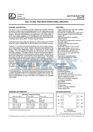 ALD1712SA datasheet - RAIL-TO-RAIL PRECISION OPERATIONAL AMPLIFIER