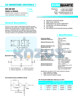 CX-1H-0332.768M datasheet - CX MINIATURE CRYSTALS