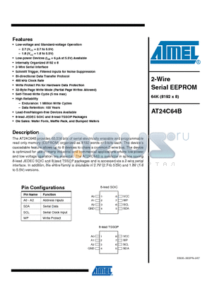 AT24C64BN-10SU-2.7 datasheet - 2-Wire Serial EEPROM 64K (8192 x 8)