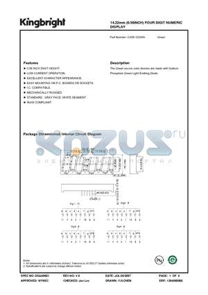 CA56-12GWA datasheet - 14.22mm (0.56INCH) FOUR DIGIT NUMERIC DISPLAY