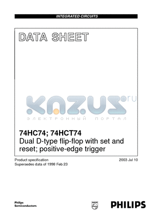 74HC74DB datasheet - Dual D-type flip-flop with set and reset; positive-edge trigger