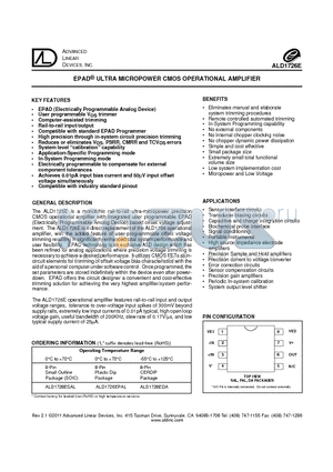 ALD1726EDA datasheet - EPAD^ ULTRA MICROPOWER CMOS OPERATIONAL AMPLIFIER