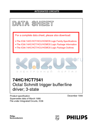 74HC7541 datasheet - Octal Schmitt trigger buffer/line driver; 3-state