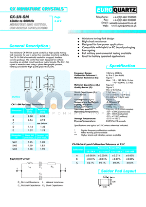 CX-1HOTHGSM332.768KA datasheet - CX MINIATURE CRYSTALS