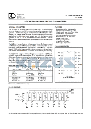 ALD1801ADC datasheet - 8 BIT MICROPOWER MULTIPLYING D/A CONVERTER