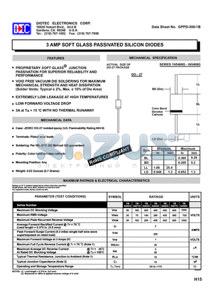 1N5402G datasheet - 3 AMP SOFT GLASS PASSIVATED SILICON DIODES