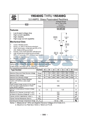 1N5402G datasheet - 3.0 AMPS. Glass Passivated Rectifiers