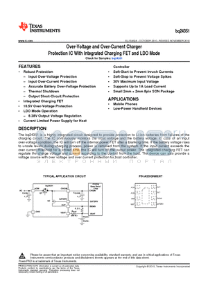 BQ24351 datasheet - Over-Voltage and Over-Current Charger