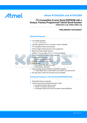 AT24CS08-WWU11M-T datasheet - I2C-Compatible (2-wire) Serial EEPROM