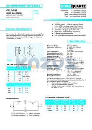 CX-1OTSM232B datasheet - CX MINIATURE CRYSTALS