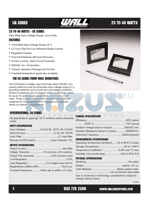 CA74D15-40 datasheet - Ultra Wide Input Voltage Range, Low Profile