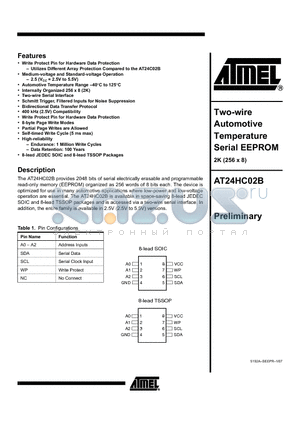 AT24HC02B datasheet - Two-wire Automotive Temperature Serial EEPROM