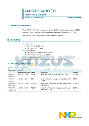 74HCT11D datasheet - Triple 3-input AND gate