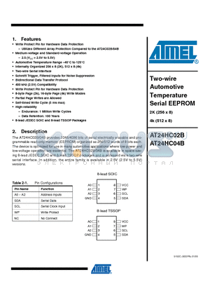 AT24HC02BN-SP25-B datasheet - Two-wire Automotive Temperature Serial EEPROM