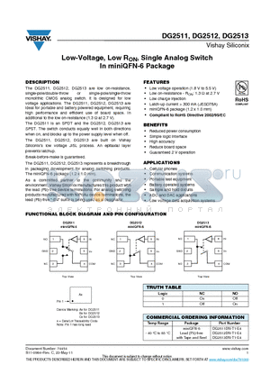 DG2511_11 datasheet - Low-Voltage, Low RON, Single Analog Switch In miniQFN-6 Package