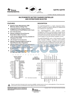 BQ24703PWR datasheet - MULTICHEMISTRY BATTERY CHARGER CONTROLLER AND SYSTEM POWER SELECTOR