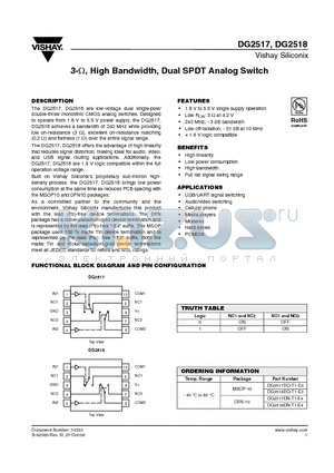 DG2517DN-T1-E4 datasheet - 3-Y, High Bandwidth, Dual SPDT Analog Switch