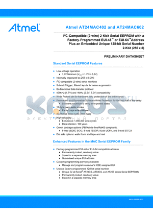 AT24MAC402-MA11M-T datasheet - I2C-Compatible (2-wire) 2-Kbit Serial EEPROM