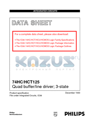 74HCT125D datasheet - Quad buffer/line driver; 3-state