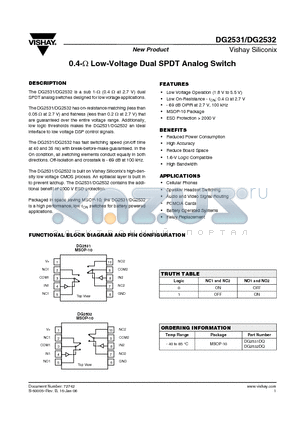 DG2531DQ datasheet - 0.4-ohm Low-Voltage Dual SPDT Analog Switch