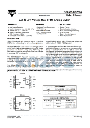 DG2535DN-T1-E4 datasheet - 0.35 OHM Low-Voltage Dual SPDT Analog Switch
