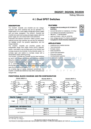 DG2537 datasheet - 4ohm Dual SPST Switches