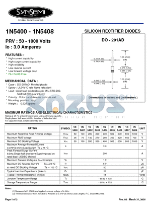 1N5404 datasheet - SILICON RECTIFIER DIODES